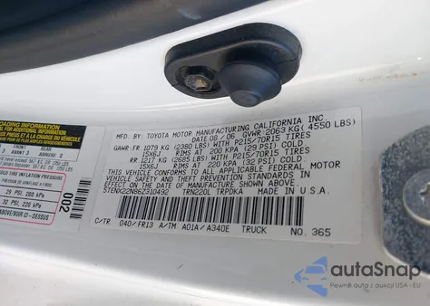 2006 Toyota Tacoma from USA, damaged, VIN 5TENX22N86Z310492